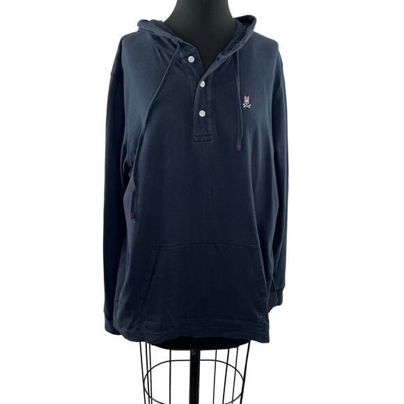 Psycho Bunny Robert Godley Navy Blue Hoodie Logo Pockets Drawstring Size L Large - Picture 2 of 10